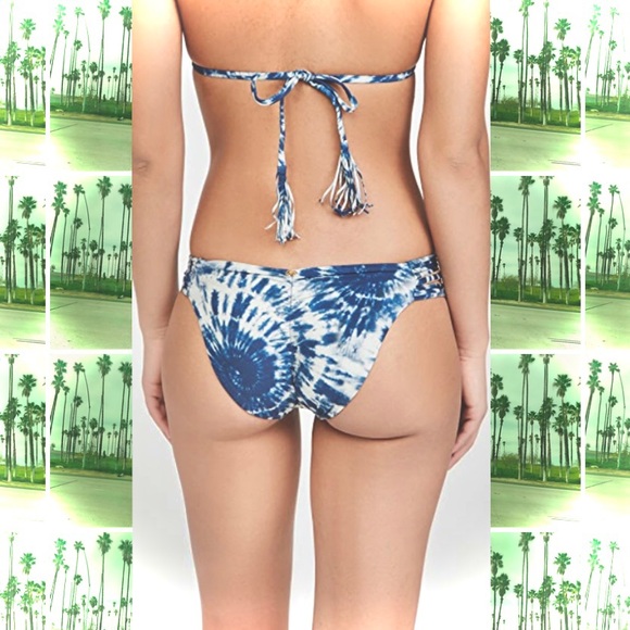 PQ PilyQ Swim | S | Isla Full Deep Soul Teal Tie Dye Full Ruched Bikini Bottoms - Picture 3 of 11